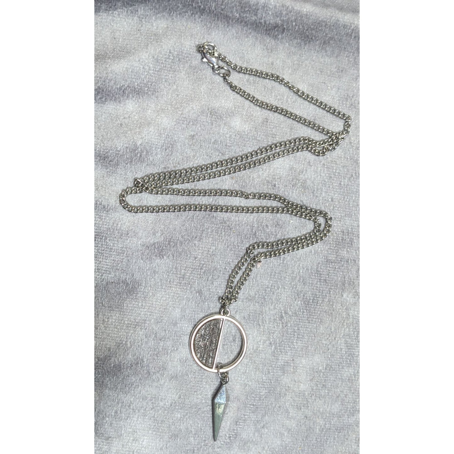 Geometric Brown Wood And Silver Tone Metal Pendant Necklace