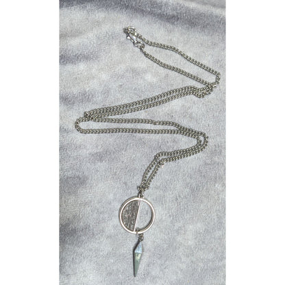 Geometric Brown Wood And Silver Tone Metal Pendant Necklace