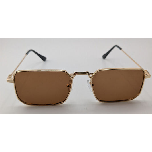 Retro Gold Rectangle Sunglasses With Brown Lenses