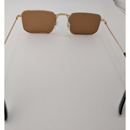 Retro Gold Rectangle Sunglasses With Brown Lenses
