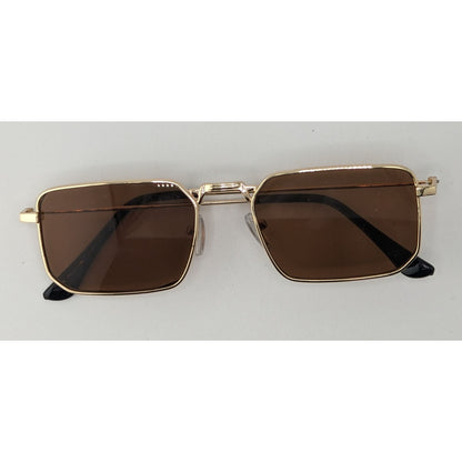 Retro Gold Rectangle Sunglasses With Brown Lenses