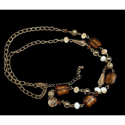 Retro Glam Honey Glass Beaded Chain Necklace