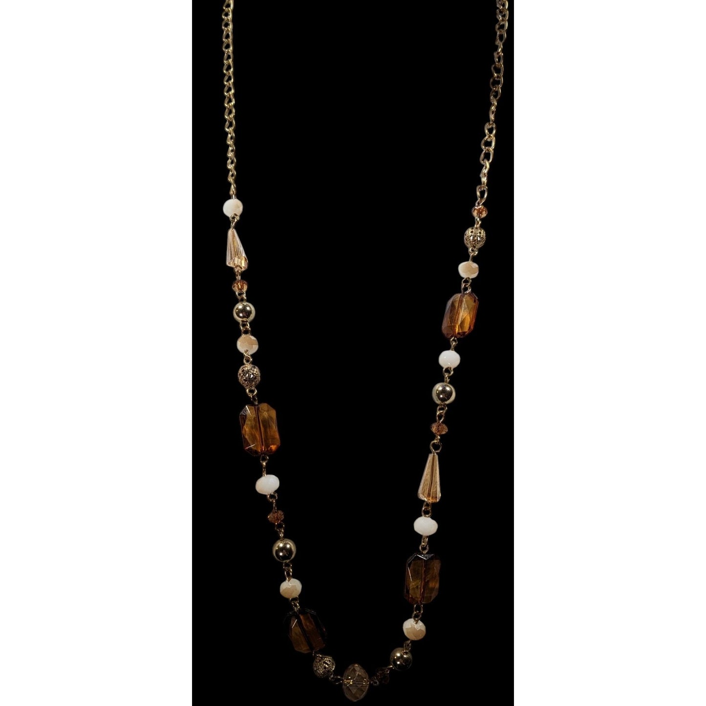 Retro Glam Honey Glass Beaded Chain Necklace