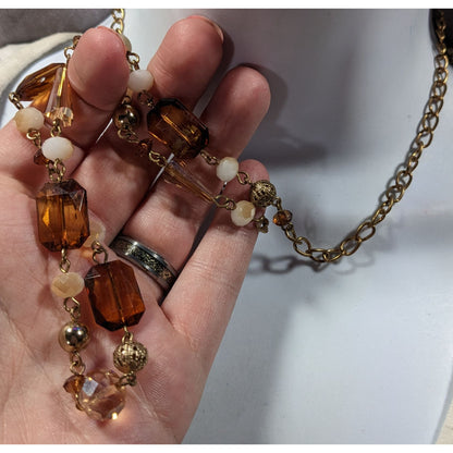 Retro Glam Honey Glass Beaded Chain Necklace