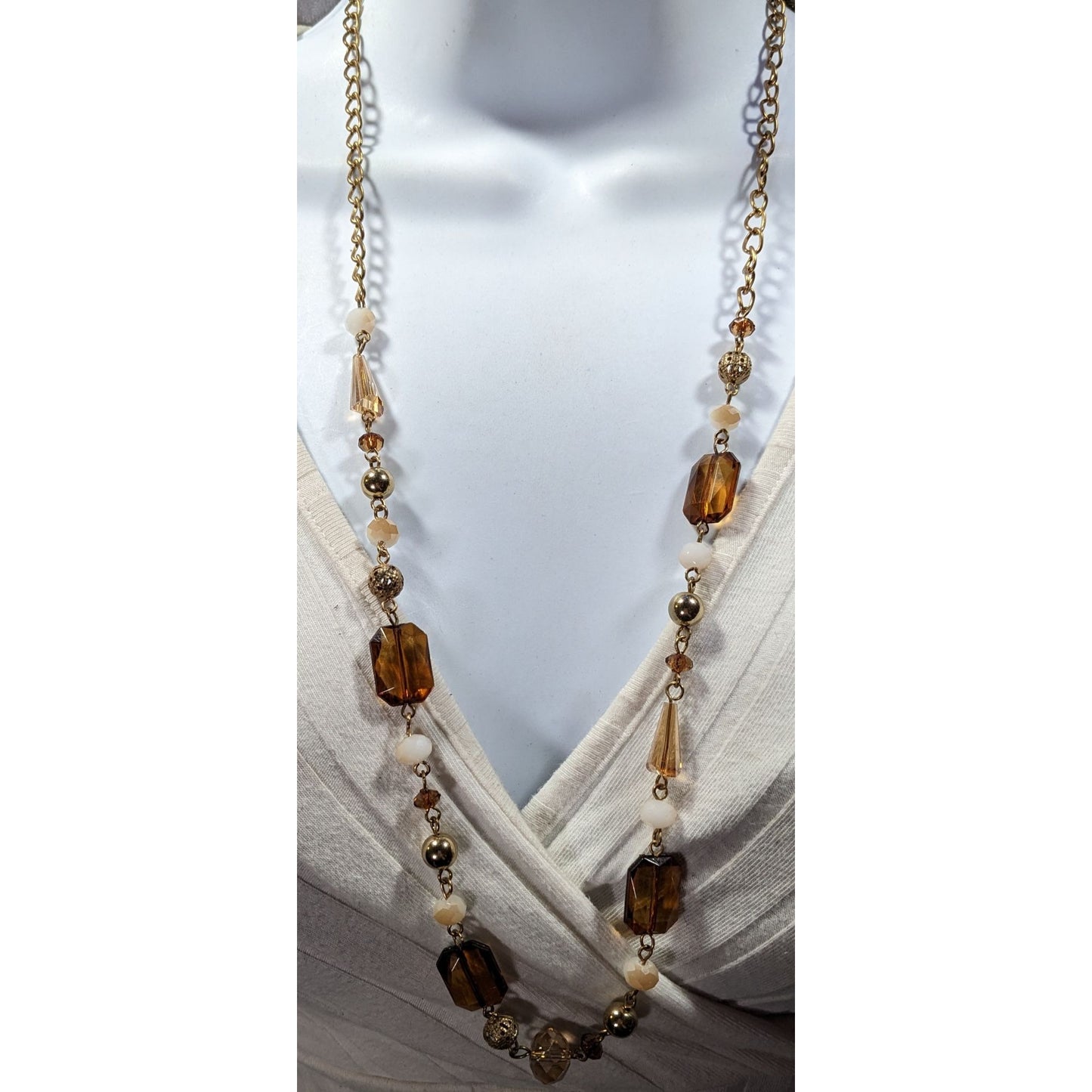 Retro Glam Honey Glass Beaded Chain Necklace