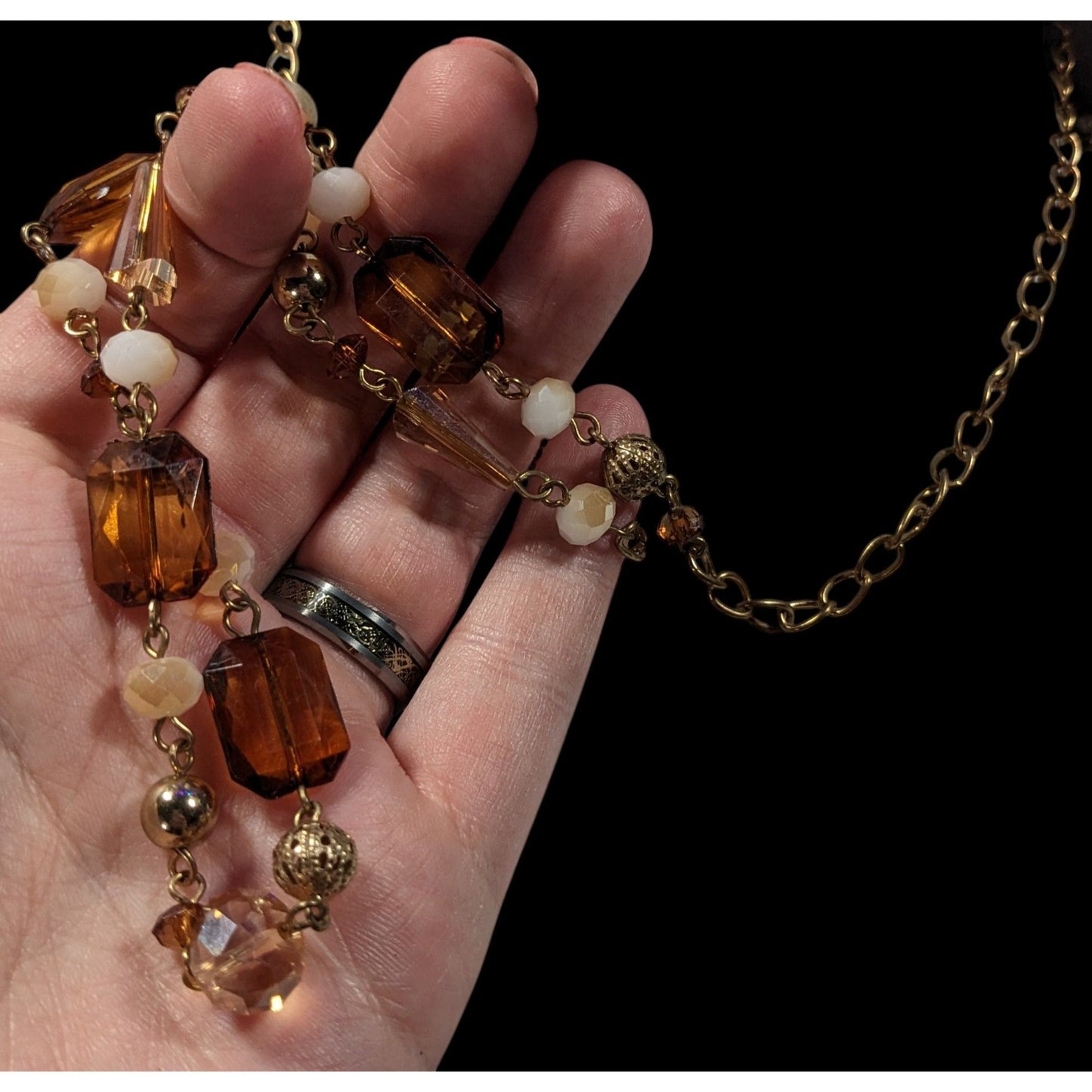 Retro Glam Honey Glass Beaded Chain Necklace