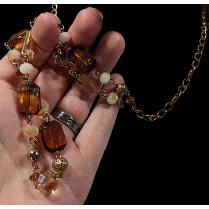 Retro Glam Honey Glass Beaded Chain Necklace