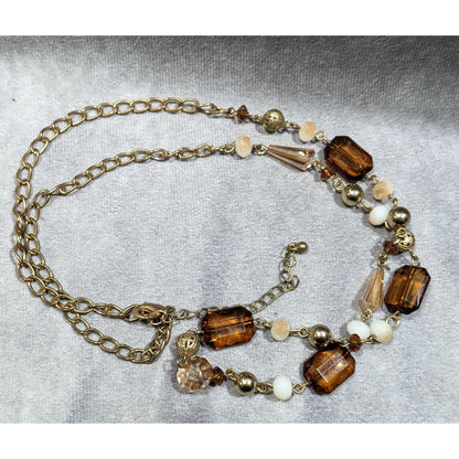 Retro Glam Honey Glass Beaded Chain Necklace