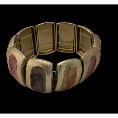 Vintage Earthy Enamel Inlay Heavy Gold Tone Metal